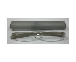 Rahmenlose Lesebrille +1,5 Diop. mit PVC- Hartbox grau...