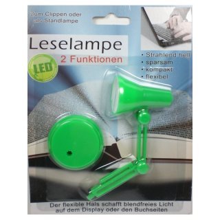 Mobile LED Leselampe grn Clip / Fu Buchlampe Klemmleuchte inkl. Batterien